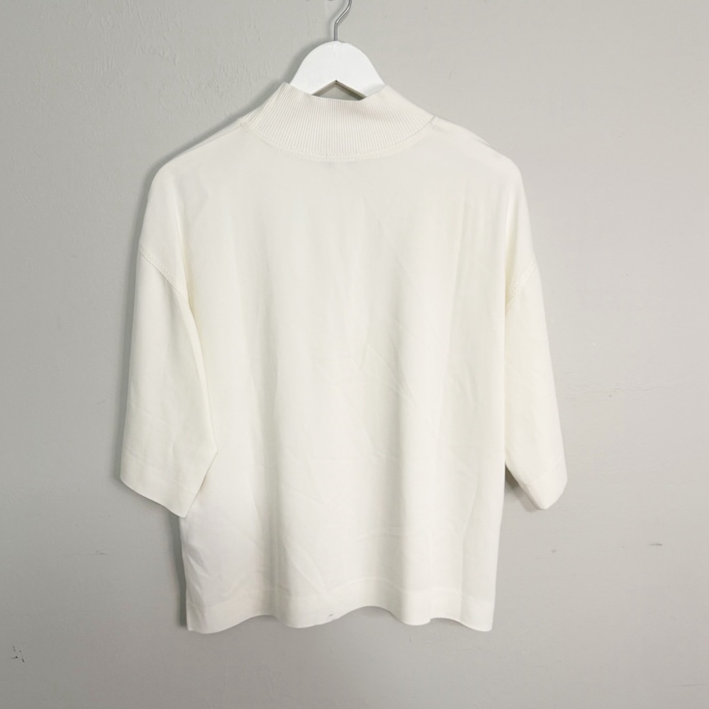 REISS Women’s Ivory Rib Mix Woven AMAYA Tee Mock Neck Ribbed Details Size 6 - Picture 2 of 8